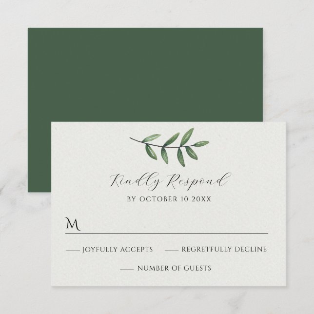 Tarjeta De Confirmación De Asistencia Boda de hoja verde (Anverso / Reverso)