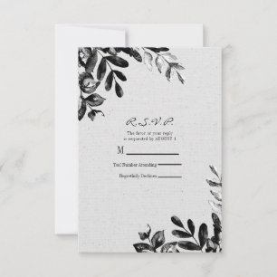 Tarjeta De Confirmación De Asistencia Boda de hojas botánicas vintage en blanco y negro