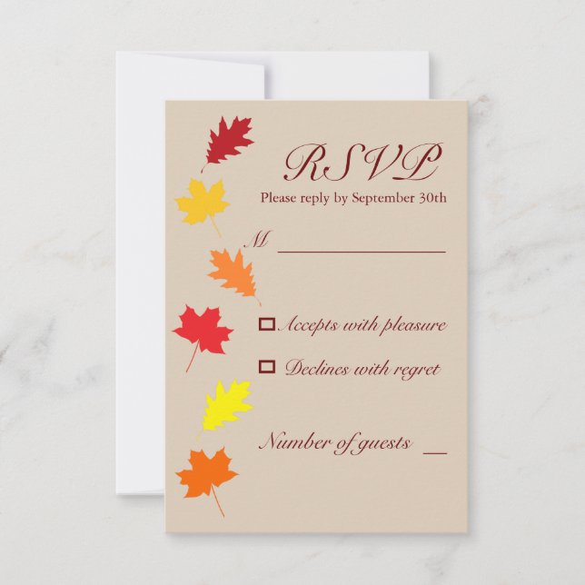Tarjeta De Confirmación De Asistencia Boda de hojas de otoño (Anverso)