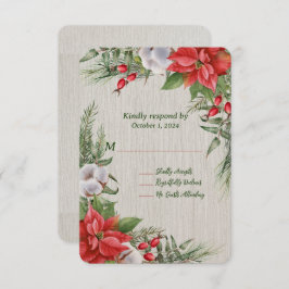 Tarjeta De Confirmación De Asistencia Boda de hojas verdes de Poinsettia Rojo