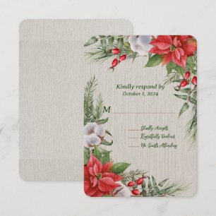 Tarjeta De Confirmación De Asistencia Boda de hojas verdes de Poinsettia Rojo
