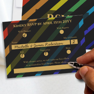 Tarjeta De Confirmación De Asistencia Boda de hombres gays elegante arcoíris