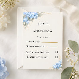 Tarjeta De Confirmación De Asistencia Boda de Hortensia Azul Polvorienta de Lujo