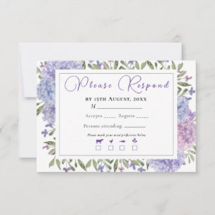 Tarjeta De Confirmación De Asistencia Boda de Hortensias Acuarela Azul Lila Elegante