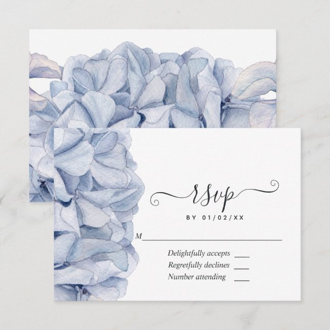 Tarjeta De Confirmación De Asistencia Boda de Hortensias Azules (Anverso / Reverso)