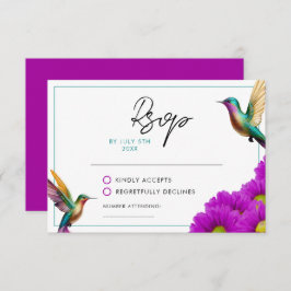 Tarjeta De Confirmación De Asistencia Boda de Hummingbirds Purple Daisies