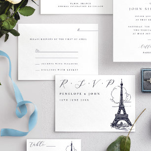 Tarjeta De Confirmación De Asistencia Boda de Ilustracion de la Torre Eiffel con guión c