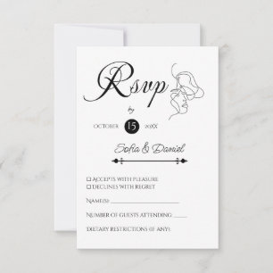 Tarjeta De Confirmación De Asistencia Boda de ilustracion de Pareja de Arte de Línea min