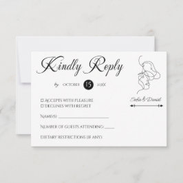 Tarjeta De Confirmación De Asistencia Boda de ilustracion de Pareja de Arte de Línea min