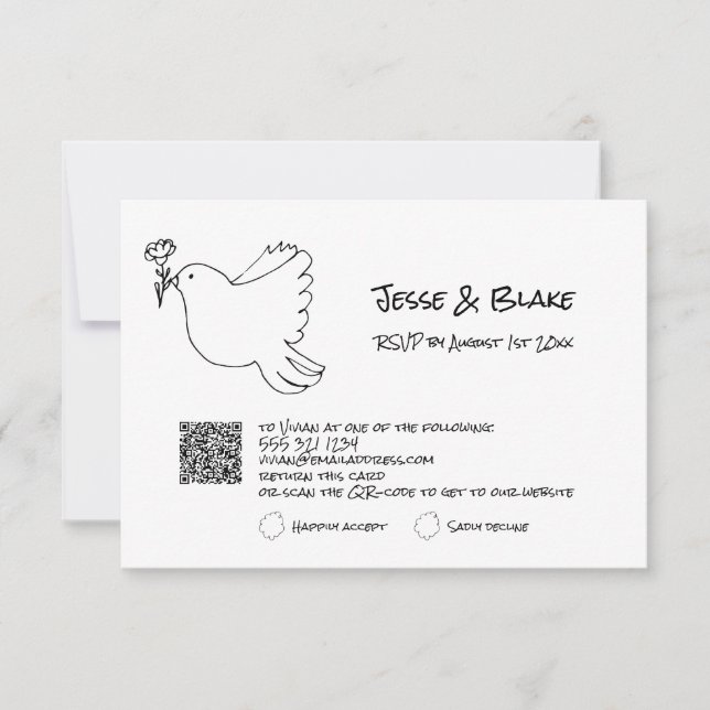 Tarjeta De Confirmación De Asistencia Boda de Ilustraciones Doodle en blanco y negro (Anverso)