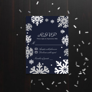 Tarjeta De Confirmación De Asistencia Boda de invierno con copas de nieve azul de la mar