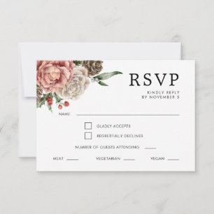 Tarjeta De Confirmación De Asistencia Boda de invierno con flores de caligrafía de rosas