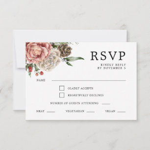 Tarjeta De Confirmación De Asistencia Boda de invierno con flores de pino y rosas