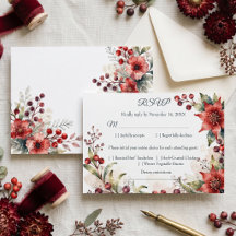 Boda de invierno con poinsettia carmesí acuarela
