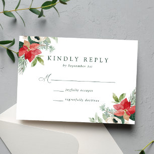 Tarjeta De Confirmación De Asistencia Boda de invierno con poinsettias elegantes acuarel