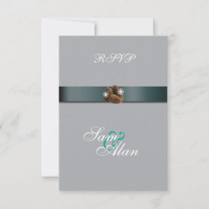 Tarjeta De Confirmación De Asistencia Boda de Invierno Copos de Nieve Piñas