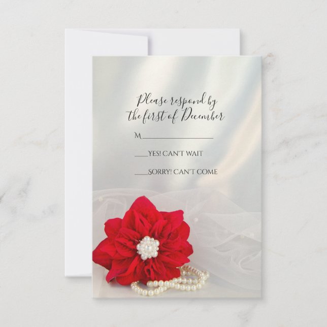 Tarjeta De Confirmación De Asistencia Boda de Invierno de Perlas Blancas de la Poinsetti (Anverso)