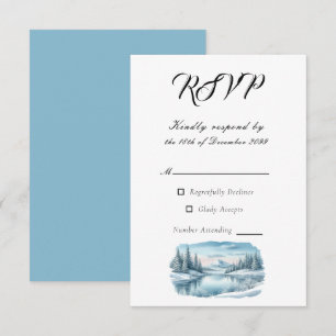 Tarjeta De Confirmación De Asistencia Boda de invierno en el lago de Snowy Mountain