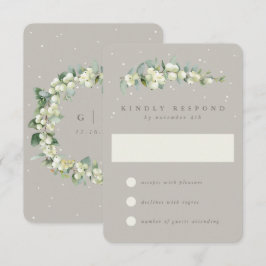 Tarjeta De Confirmación De Asistencia Boda de Invierno Greige Snowberry+Eucalyptus