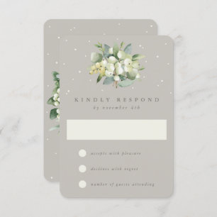 Tarjeta De Confirmación De Asistencia Boda de Invierno Greige Snowberry+Eucalyptus