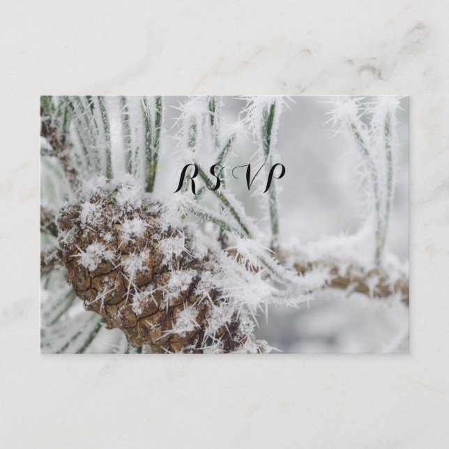 Tarjeta De Confirmación De Asistencia Boda de invierno hermosa, copos de nieve y piña (Anverso)