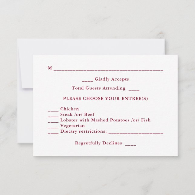 Tarjeta De Confirmación De Asistencia Boda de Invierno Moderna y Elegante BurgundyBlanco (Reverso)