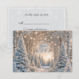 Tarjeta De Confirmación De Asistencia Boda de invierno Pinos Copos de nieve Luces bonita