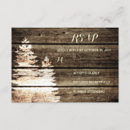 Tarjeta De Confirmación De Asistencia Boda de Invierno Rústica de Pinos de Madera de Hie