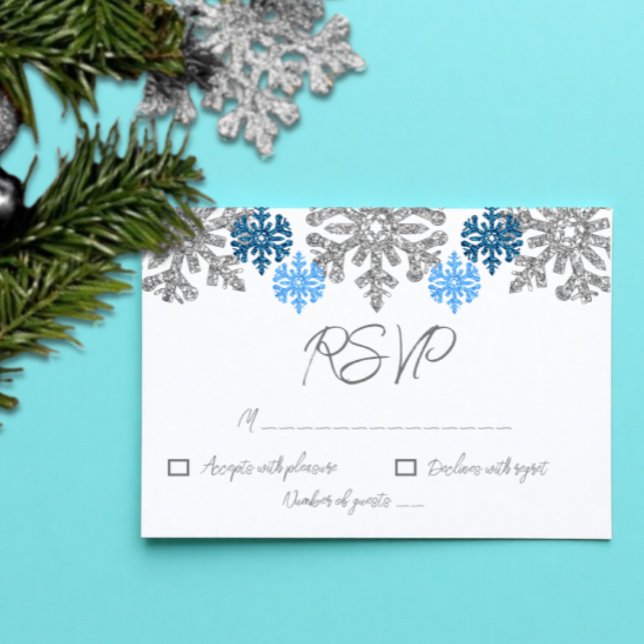 Tarjeta De Confirmación De Asistencia Boda de Invierno Silver Blue Snowflakes (Subido por el creador)