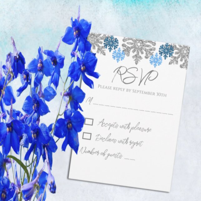 Tarjeta De Confirmación De Asistencia Boda de Invierno Silver Blue Snowflakes (Subido por el creador)