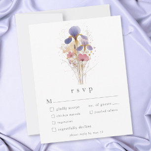 Tarjeta De Confirmación De Asistencia Boda de Jardín Acuarela Elegante Iris Púrpura