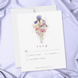 Tarjeta De Confirmación De Asistencia Boda de Jardín Acuarela Elegante Iris Púrpura