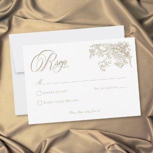 Tarjeta De Confirmación De Asistencia Boda de Jardín con Cresta Dorada Elegante Vintage