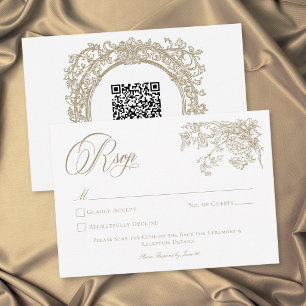 Tarjeta De Confirmación De Asistencia Boda de Jardín con Cresta Dorada Elegante Vintage