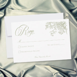 Tarjeta De Confirmación De Asistencia Boda de Jardín con Cresta Verde Elegante Vintage