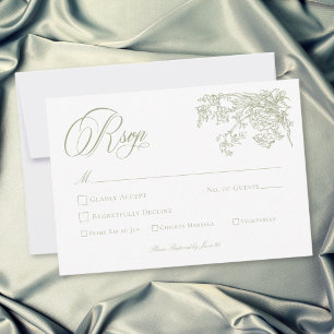 Tarjeta De Confirmación De Asistencia Boda de Jardín con Cresta Verde Elegante Vintage