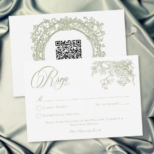 Tarjeta De Confirmación De Asistencia Boda de Jardín con Cresta Verde Elegante Vintage
