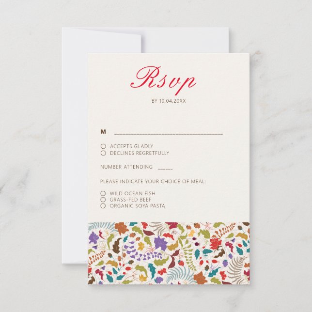 Tarjeta De Confirmación De Asistencia Boda de Jardín de Flores Exóticas Rosa Woods (Anverso)