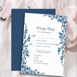 Tarjeta De Confirmación De Asistencia Boda de Jardín Floral Azul Azul Vintage