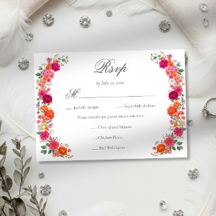 Tarjeta De Confirmación De Asistencia Boda de jardín floral naranja y rosa audaz y color