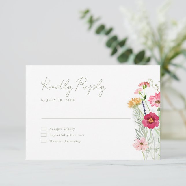 Tarjeta De Confirmación De Asistencia Boda de jardín florido rústico campestre (Anverso de pie)