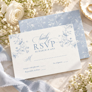 Tarjeta De Confirmación De Asistencia Boda de Jardín Romántico con Caligrafía Floral Azu