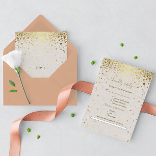 Tarjeta De Confirmación De Asistencia Boda de la Canción de Confetti de oro de cuero bla