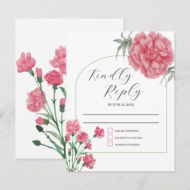Tarjeta De Confirmación De Asistencia Boda de la colección de flores rosas Delicadas (Anverso / Reverso)
