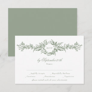 Tarjeta De Confirmación De Asistencia boda de la corona de flor verde de salmuera elegan