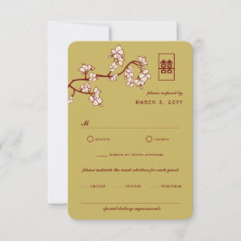 Tarjeta De Confirmación De Asistencia Boda de la doble felicidad de color rojo de flores