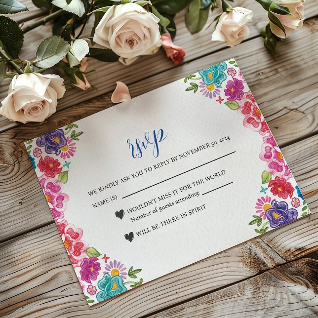 Tarjeta De Confirmación De Asistencia Boda de la Fiesta Botánica Floral Mexicana (Mexican Colorful Floral Botanical Fiesta Wedding RSVP Card)