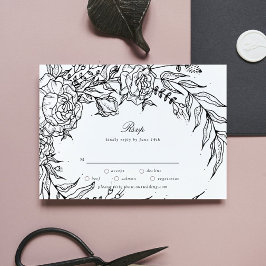 Tarjeta De Confirmación De Asistencia Boda de la guirnalda blanca de la flor negra edita