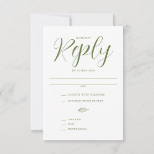Tarjeta De Confirmación De Asistencia Boda de la hoja minimalista verde con guión modern