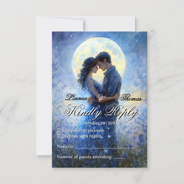 Tarjeta De Confirmación De Asistencia Boda de la luna Celestial Love Night Sky Theme (Anverso)